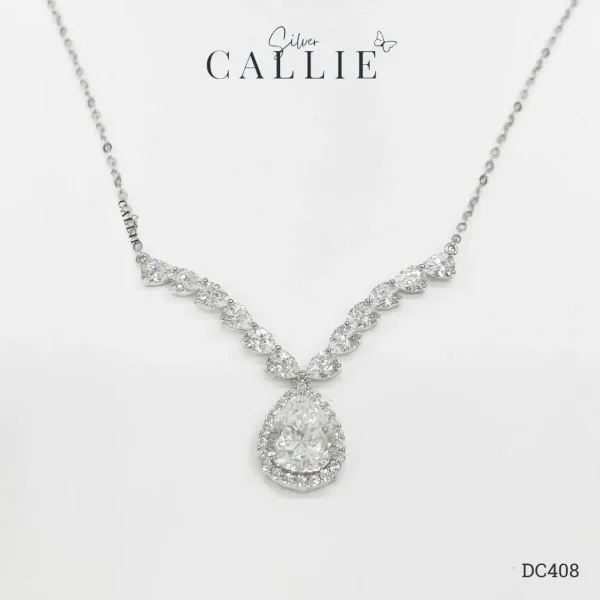 DC408 - Dây Chuyền Bạc Callie Silver Cô Dâu Halo Pear Chevron Drop