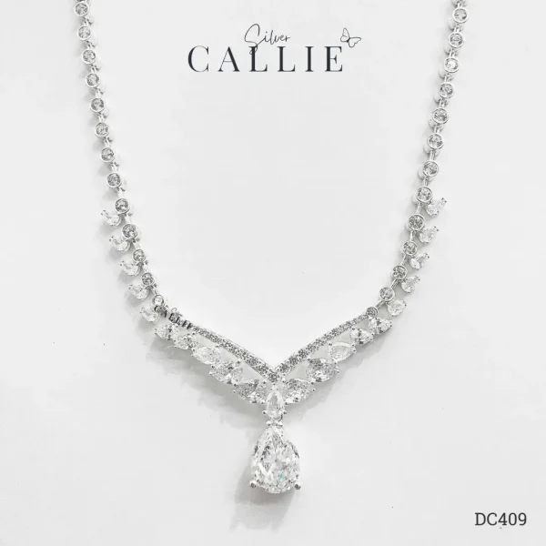 DC409 - Dây Chuyền Bạc Callie Silver Cô Dâu Bezel Pear Drop