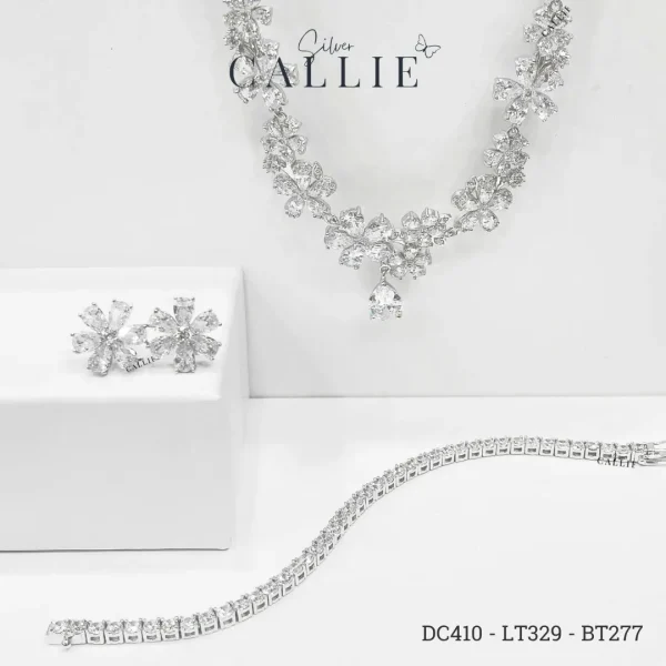 DC410 - LT329 - BT277: Bộ Trang Sức Callie Silver Cô Dâu Hoa Anh Đào