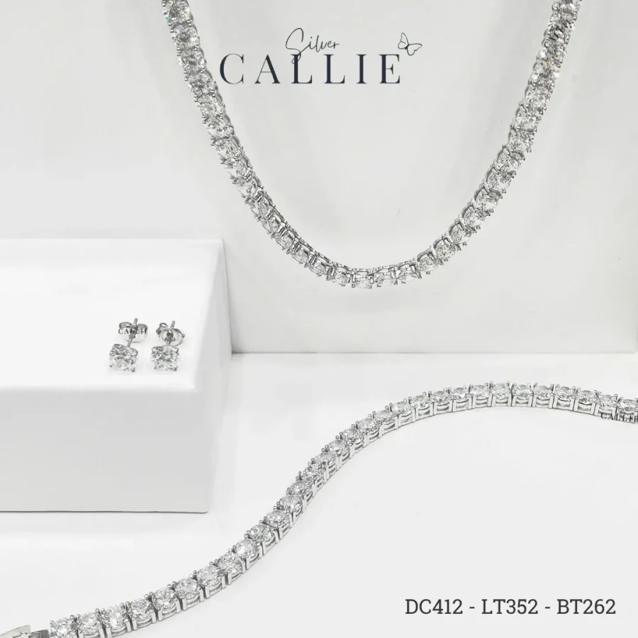 DC412 - LT352 - BT262: Bộ Trang Sức Bạc Callie Silver Cô Dâu Tennis