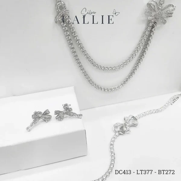 DC413 - LT377 - BT272: Bộ Trang Sức Bạc Callie Silver Cô Dâu Nơ
