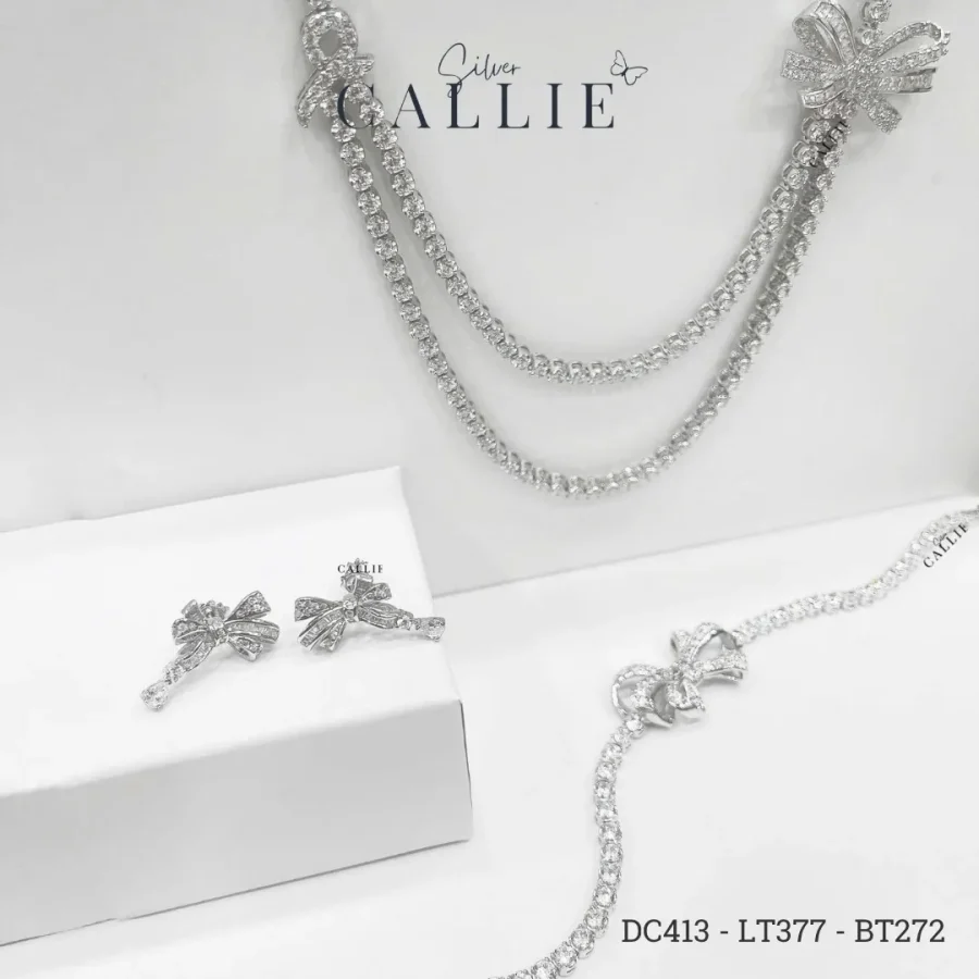 DC413 - LT377 - BT272: Bộ Trang Sức Bạc Callie Silver Cô Dâu Nơ