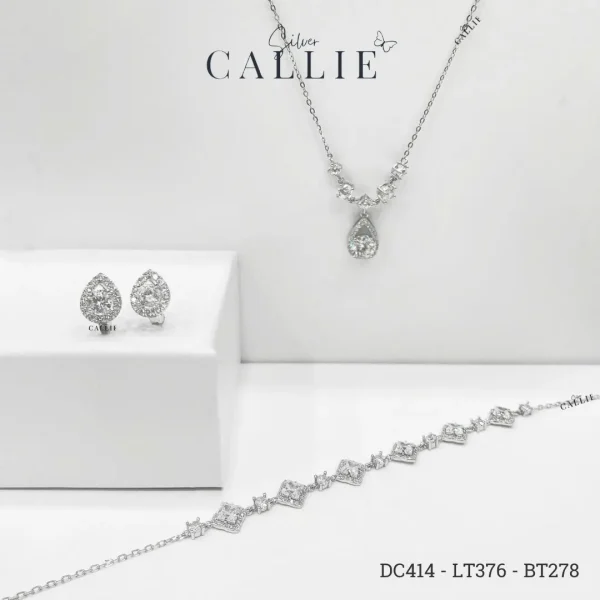 DC414 - LT376 - BT278: Bộ Trang Sức Bạc Callie Silver Cô Dâu