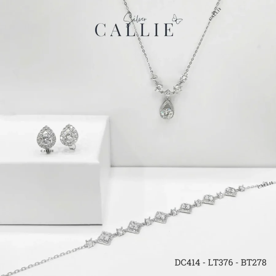 DC414 - LT376 - BT278: Bộ Trang Sức Bạc Callie Silver Cô Dâu