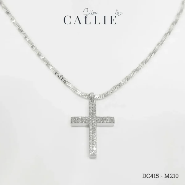 DC415 - M210: Dây Chuyền Bạc Thiết Kế Callie Silver Thánh Giá Đính Đá dây mì xoắn 2li