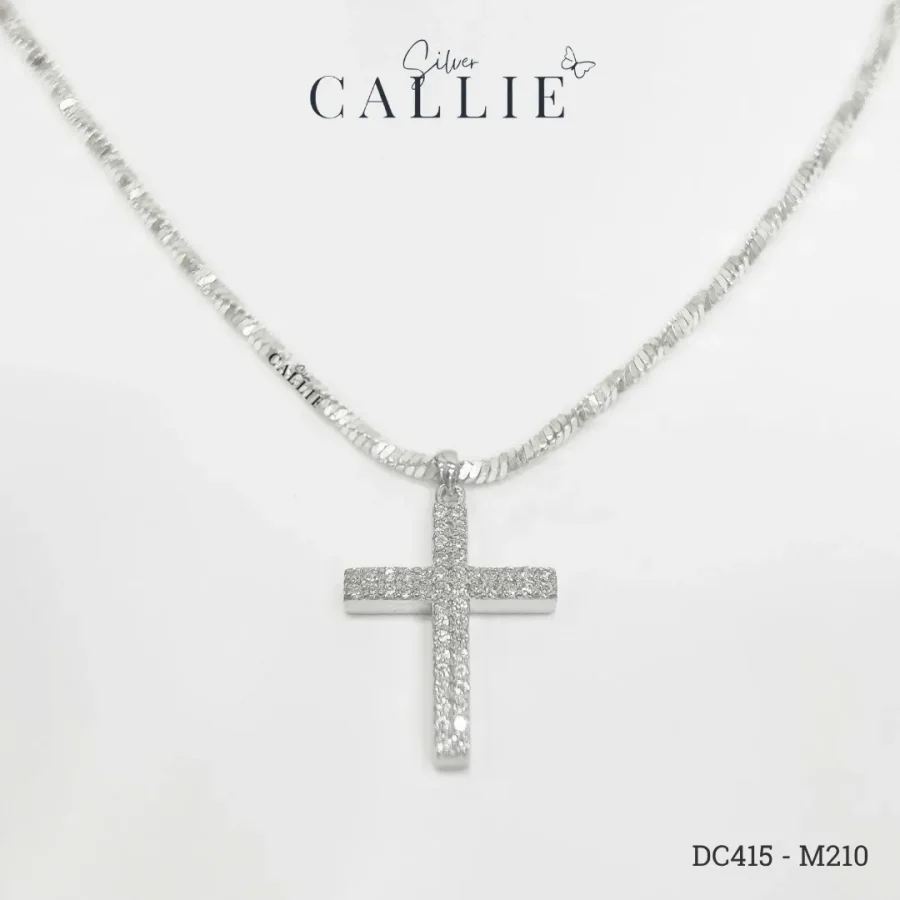 DC415 - M210: Dây Chuyền Bạc Thiết Kế Callie Silver Thánh Giá Đính Đá dây mì xoắn 2li