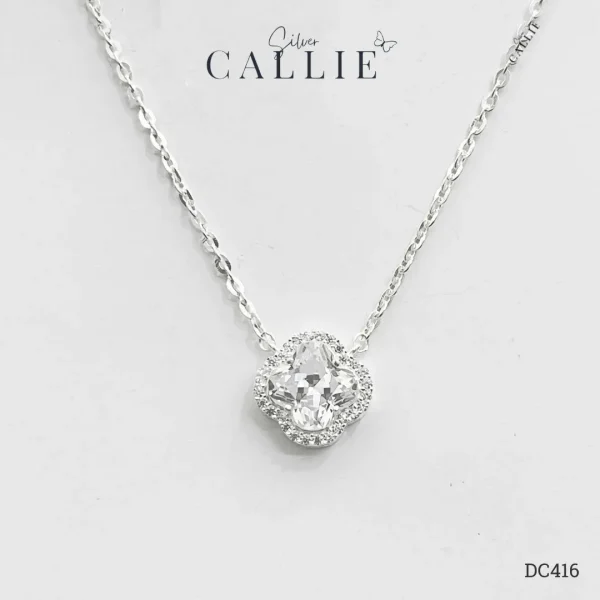 DC416 - Dây Chuyền Bạc Callie Silver mặt cỏ 4 lá đá trắng viền đính đá