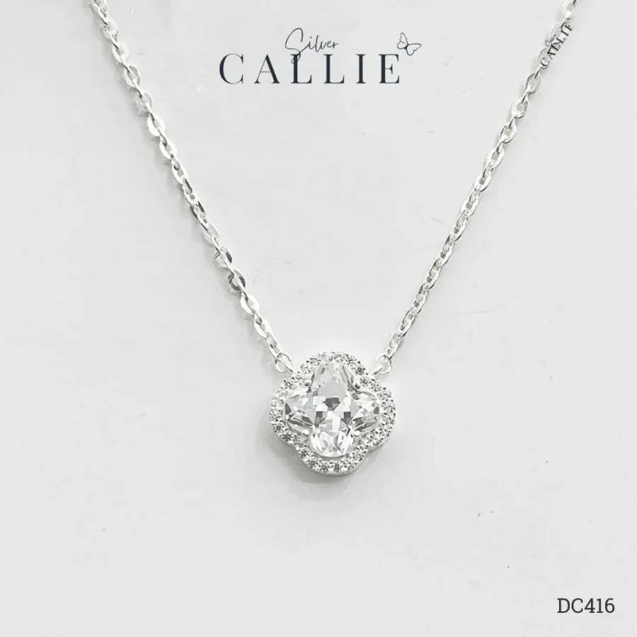 DC416 - Dây Chuyền Bạc Callie Silver mặt cỏ 4 lá đá trắng viền đính đá
