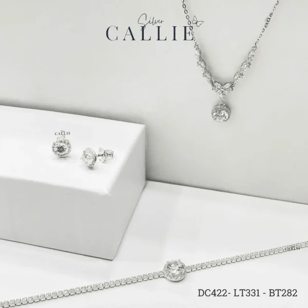 DC422 - LT331 - BT282: Bộ trang sức bạc Callie Silver Mặt Tròn Đính Đá