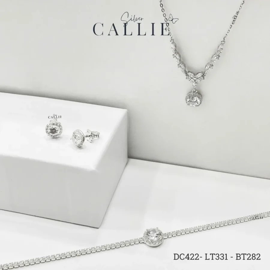DC422 - LT331 - BT282: Bộ trang sức bạc Callie Silver Mặt Tròn Đính Đá