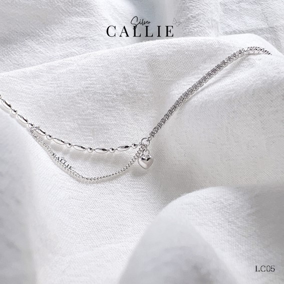 LC05 - Lắc chân bạc Callie Silver đá phối dây gạo