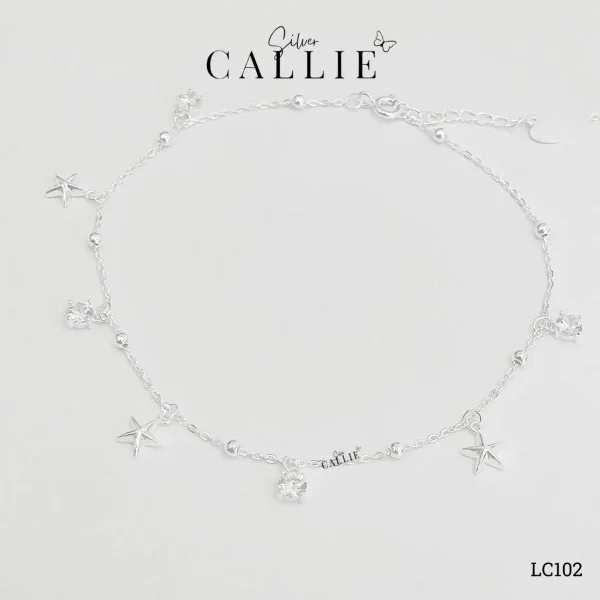 LC102 - Lắc chân bạc Callie Silver ngôi sao và đá treo