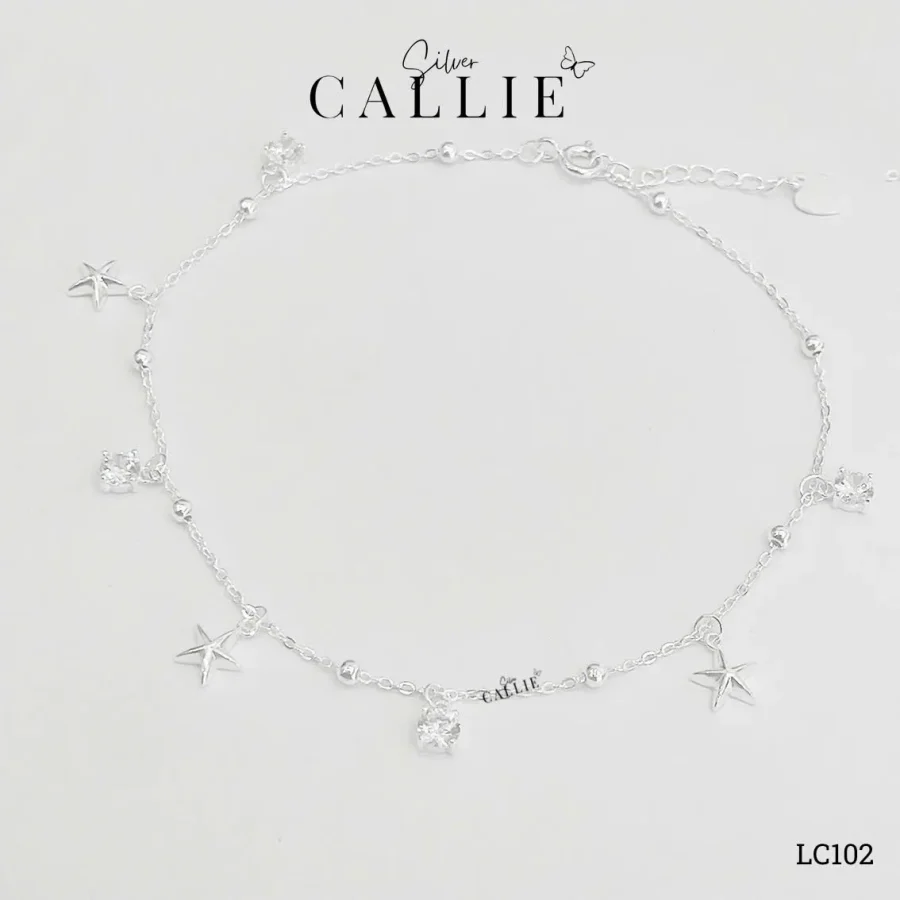 LC102 - Lắc chân bạc Callie Silver ngôi sao và đá treo