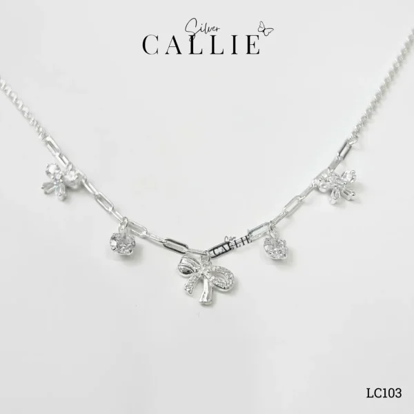 LC103 - Lắc chân bạc Callie Silver nơ đá và charm đá tròn