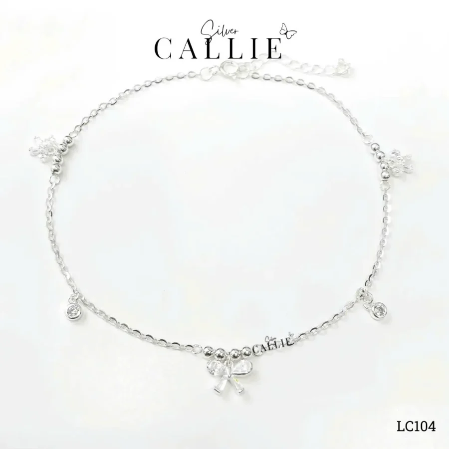 LC104 - Lắc chân bạc Callie Silver nơ đá và đá chấu bao