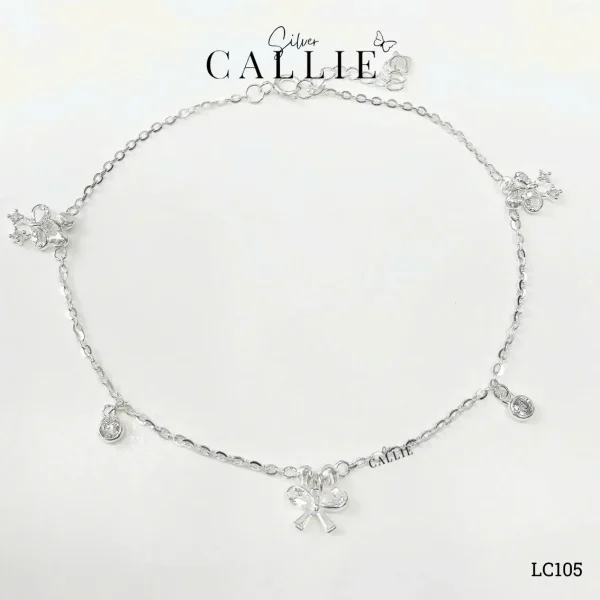 LC105 - Lắc chân bạc Callie Silver nơ đá và nơ cherry