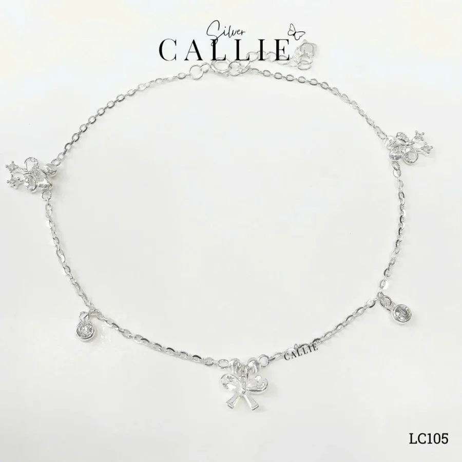 LC105 - Lắc chân bạc Callie Silver nơ đá và nơ cherry