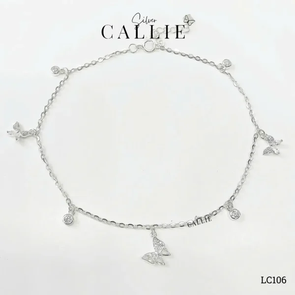 LC106 - Lắc chân bạc Callie Silver bướm đính đá và đá chấu bao
