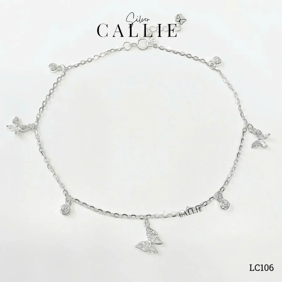 LC106 - Lắc chân bạc Callie Silver bướm đính đá và đá chấu bao
