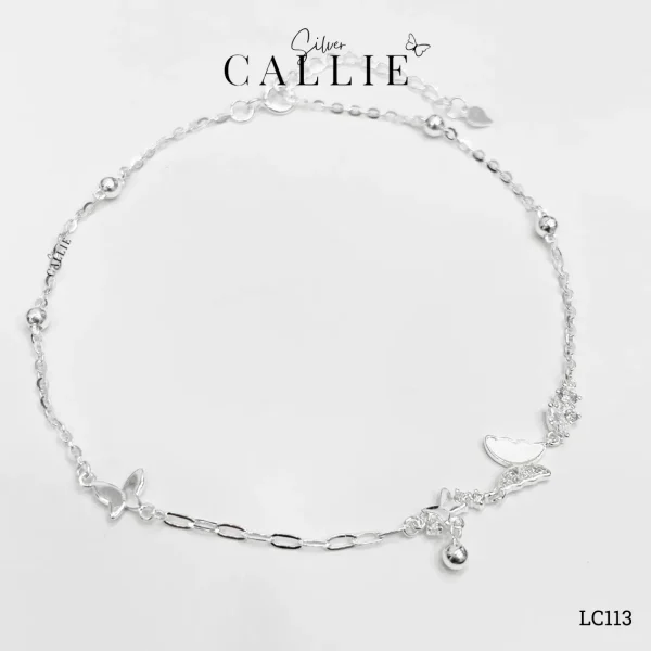 LC113 - Lắc chân bạc Callie Silver bướm và chuông treo