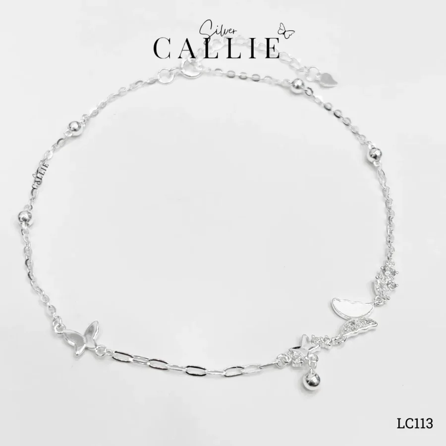 LC113 - Lắc chân bạc Callie Silver bướm và chuông treo
