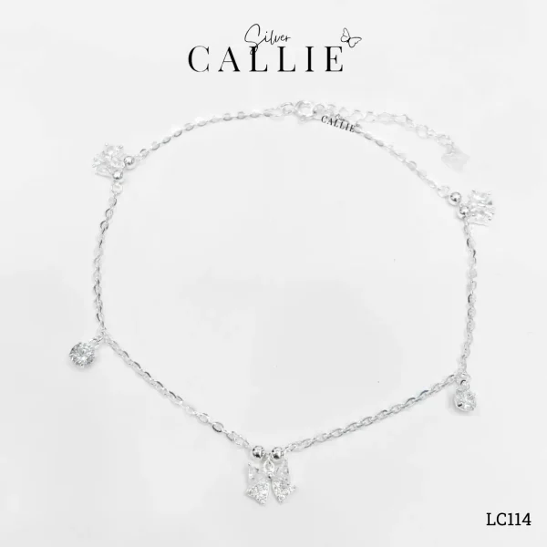 LC114 - Lắc chân bạc Callie Silver nơ và đá treo