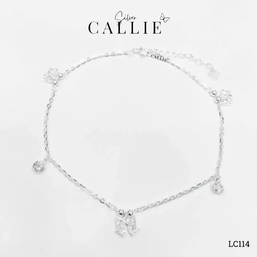 LC114 - Lắc chân bạc Callie Silver nơ và đá treo
