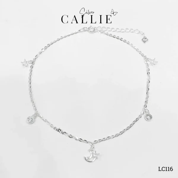 LC116 - Lắc chân bạc Callie Silver trăng và đá treo