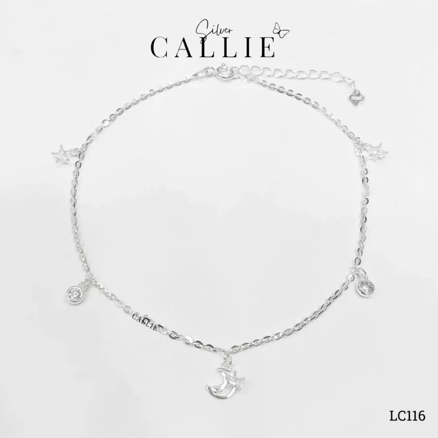 LC116 - Lắc chân bạc Callie Silver trăng và đá treo