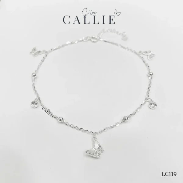 LC119 - Lắc chân bạc Callie Silver bướm và đá treo