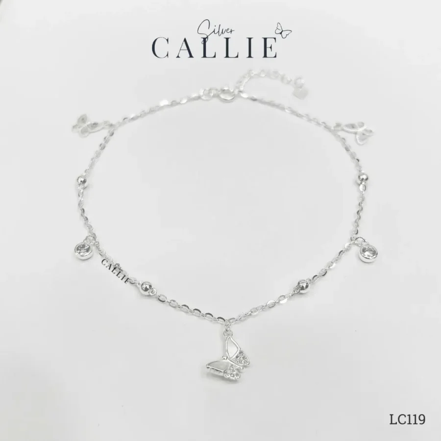 LC119 - Lắc chân bạc Callie Silver bướm và đá treo