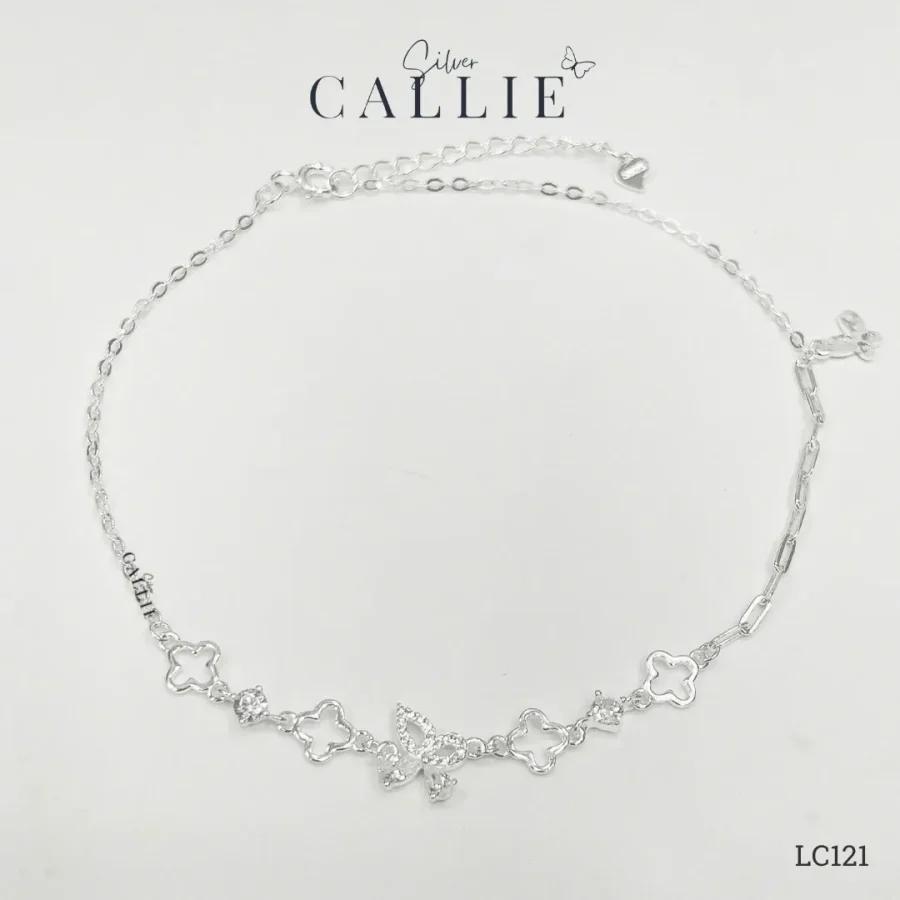 LC121 - Lắc Chân Bạc Callie Silver Cỏ 4 Lá Và Bướm