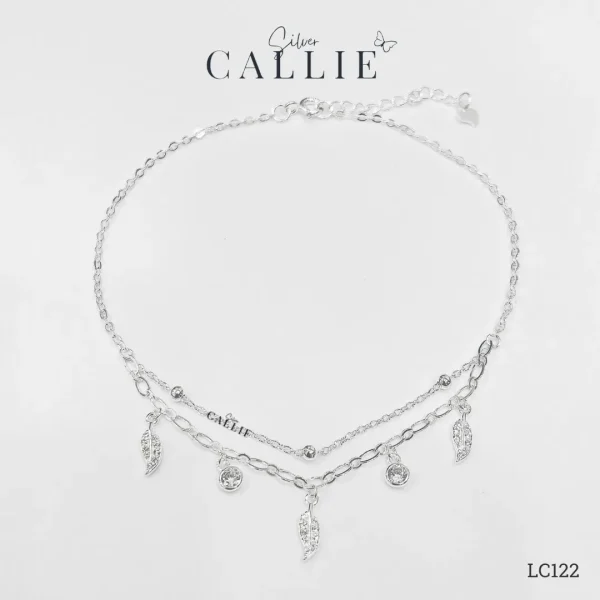 LC122 - Lắc Chân Bạc Callie Silver Lá Và Charm Đá