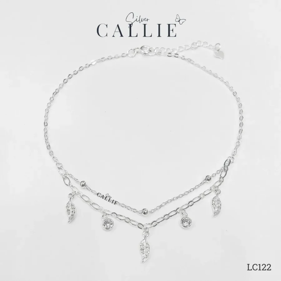 LC122 - Lắc Chân Bạc Callie Silver Lá Và Charm Đá