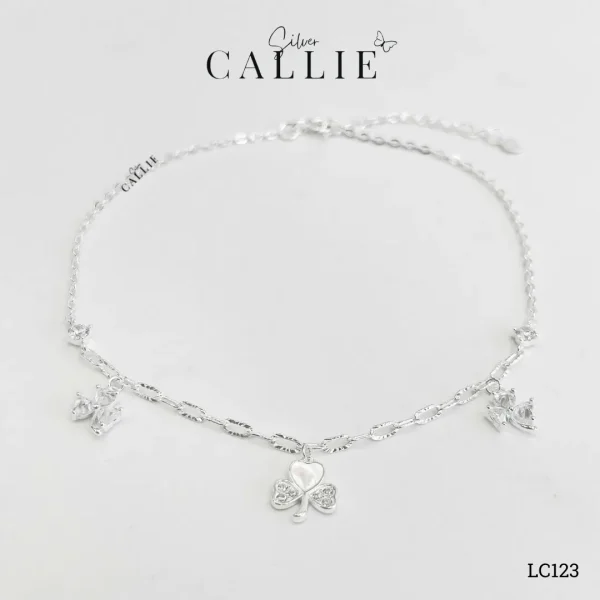 LC123 - Lắc chân bạc Callie Silver cỏ 3 lá tim đính đá