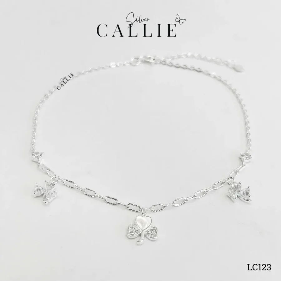 LC123 - Lắc chân bạc Callie Silver cỏ 3 lá tim đính đá