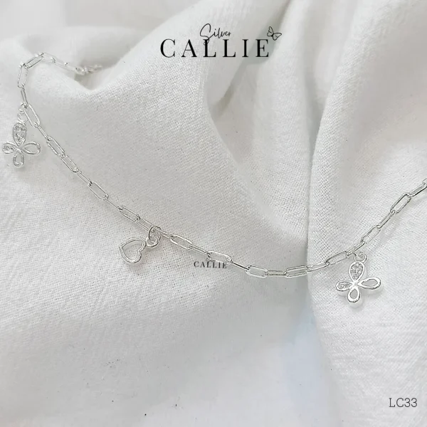 LC33 - Lắc chân bạc Callie Silver bươm bướm xen kẽ trái tim