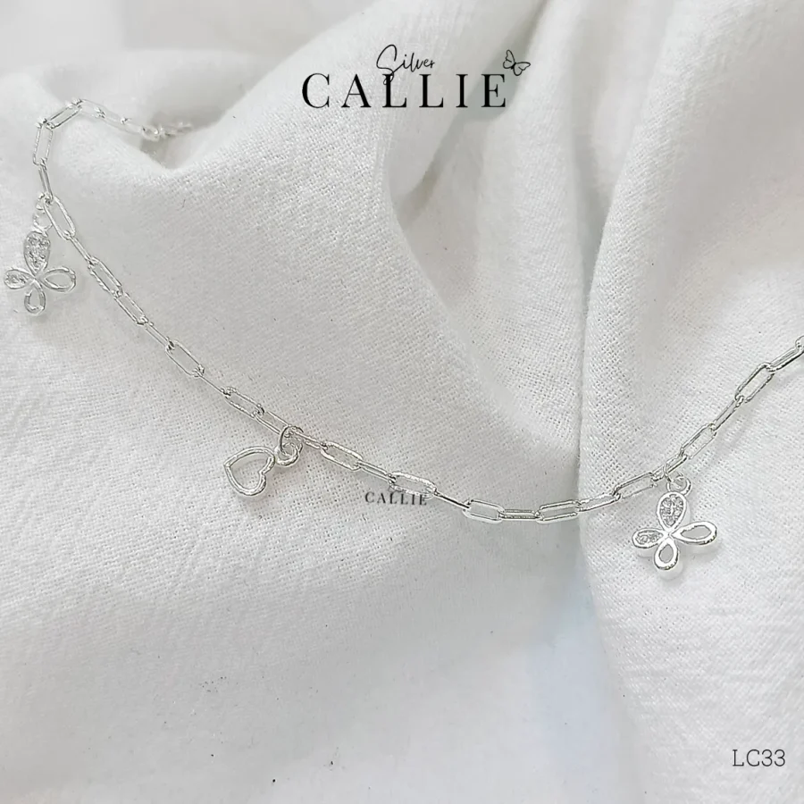 LC33 - Lắc chân bạc Callie Silver bươm bướm xen kẽ trái tim