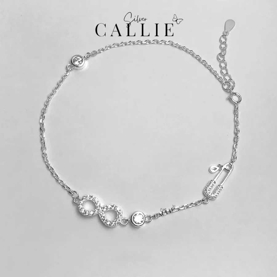 Lắc Chân Bạc Callie Silver Vô Cực Kèm Charm Ghim Bấm