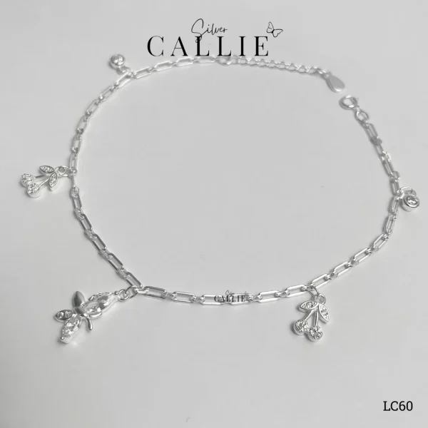 LC60 - Lắc chân bạc Callie Silver bướm và cherry