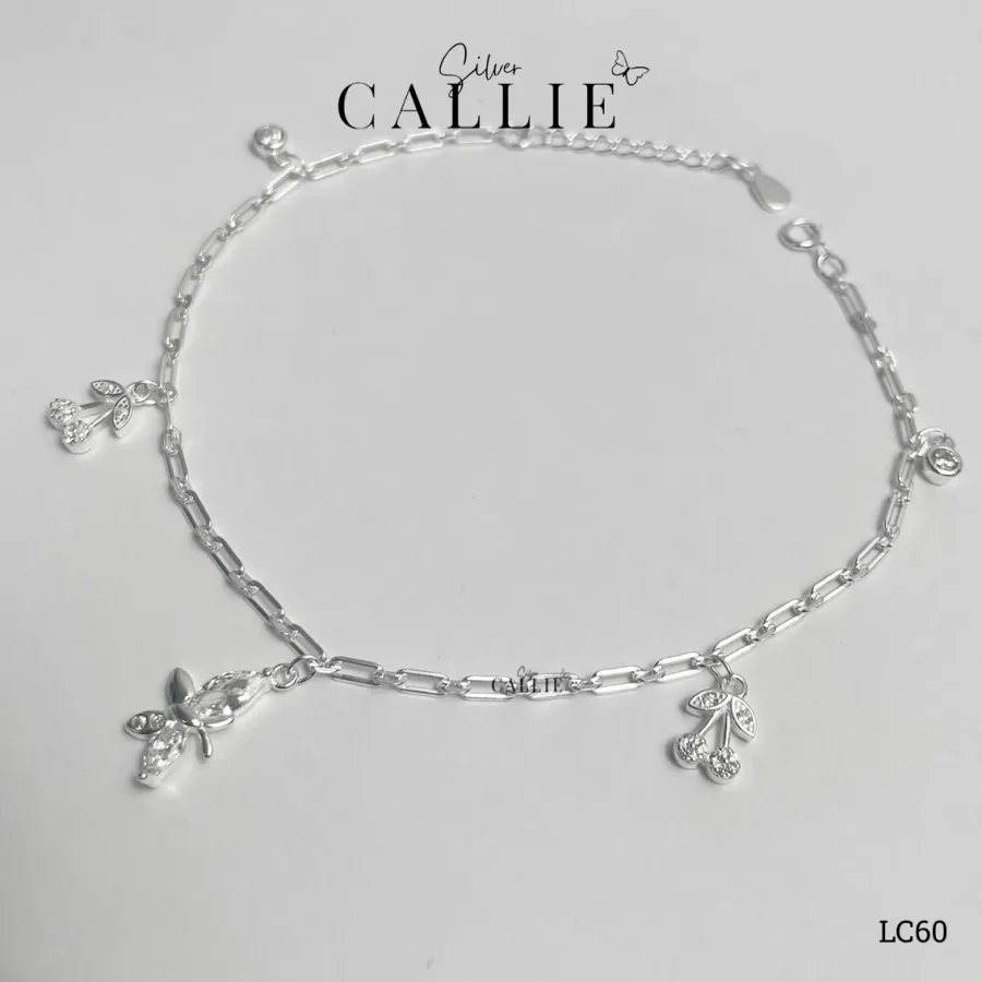 LC60 - Lắc chân bạc Callie Silver bướm và cherry