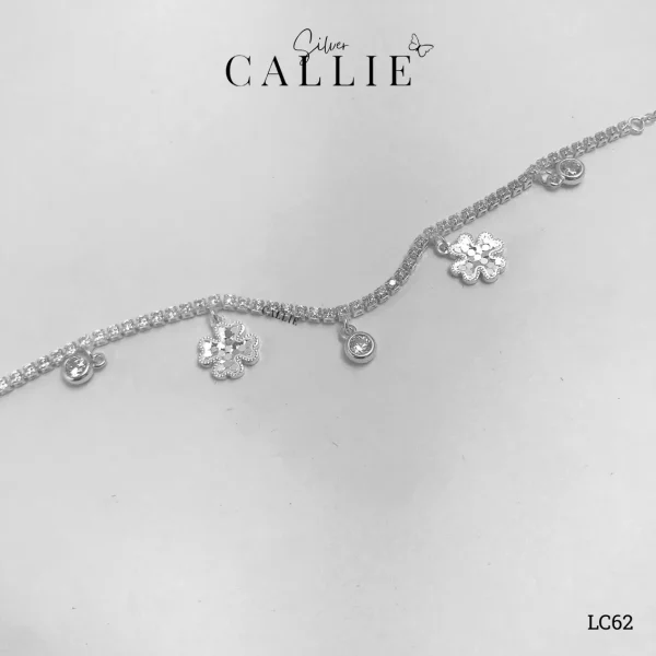 LC62 - Lắc chân bạc Callie Silver đính đá tòn ten cỏ 4 lá