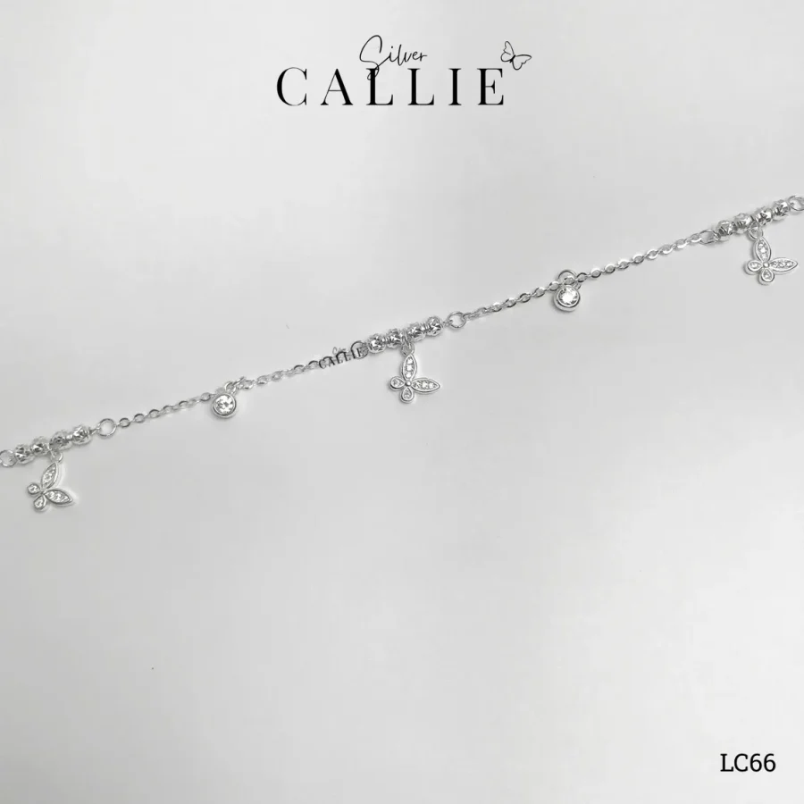 LC66 - Lắc chân bạc Callie Silver bướm đính đá và bi