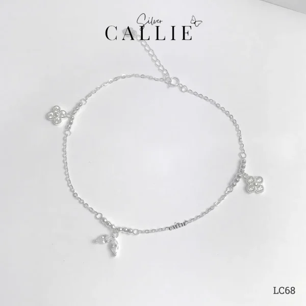 LC68 - Lắc chân bạc Callie Silver đuôi cá và cỏ bốn lá
