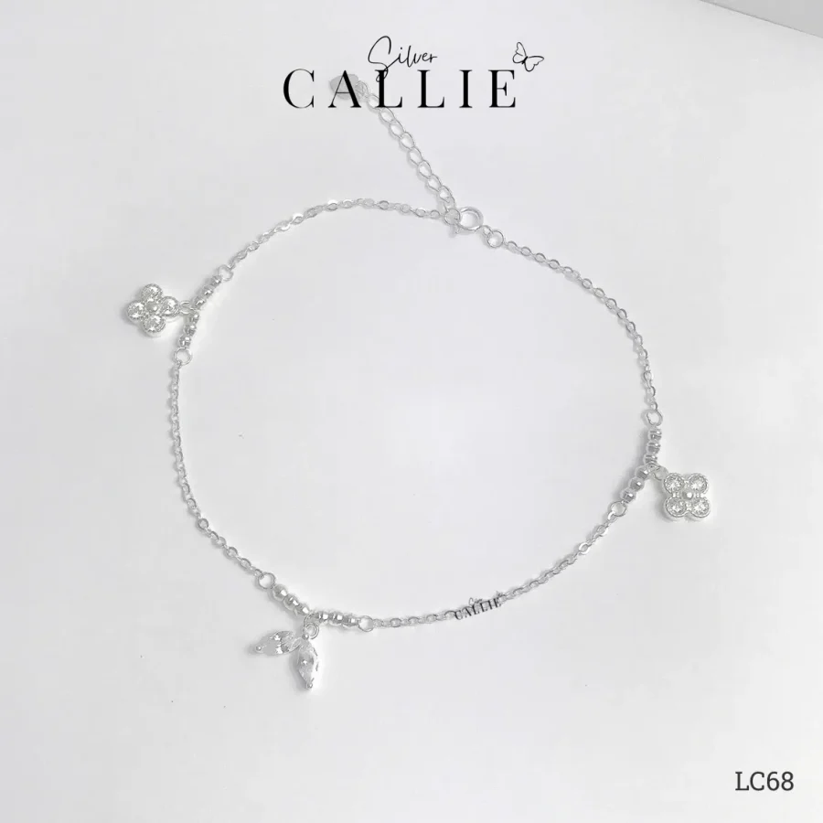 LC68 - Lắc chân bạc Callie Silver đuôi cá và cỏ bốn lá