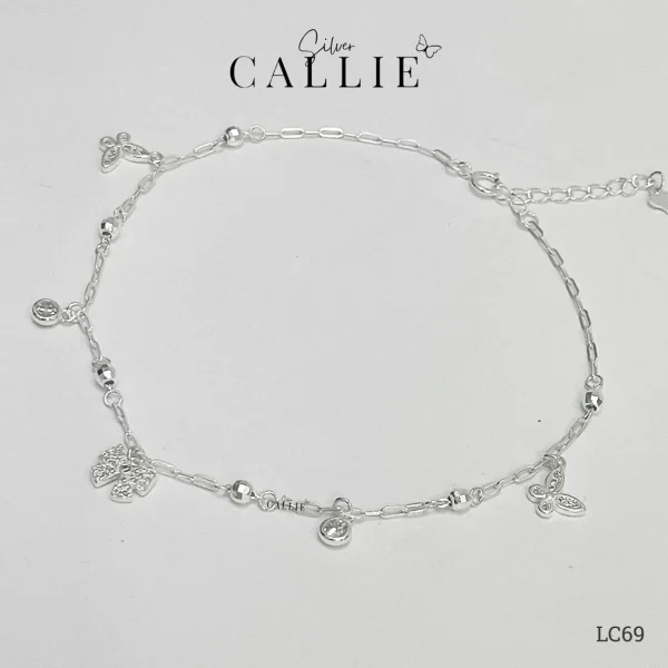 LC69 - Lắc chân bạc Callie Silver nơ và bướm