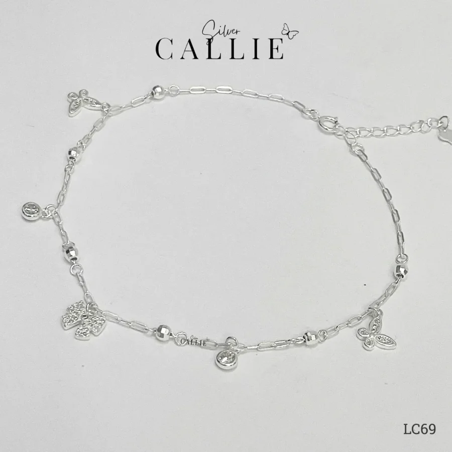 LC69 - Lắc chân bạc Callie Silver nơ và bướm