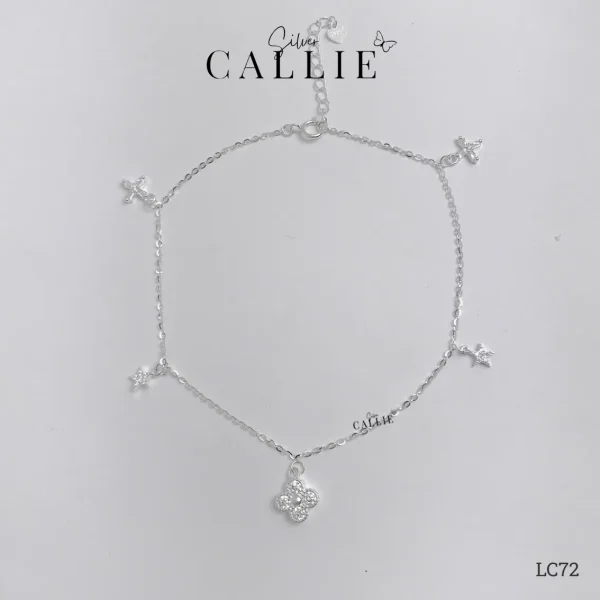 LC72 - Lắc chân bạc Callie Silver mặt cỏ 4 lá ngôi sao tòn ten
