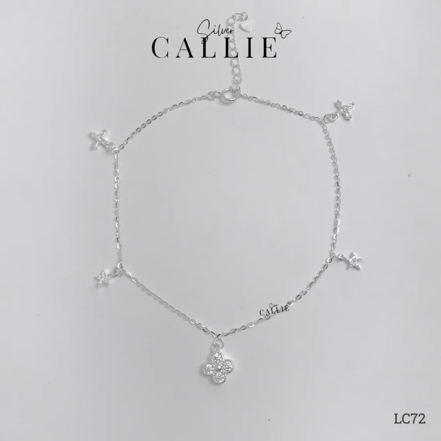LC72 - Lắc chân bạc Callie Silver mặt cỏ 4 lá ngôi sao tòn ten