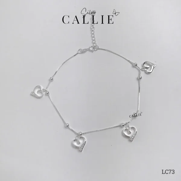 LC73 - Lắc chân bạc Callie Silver trái tim tòn ten